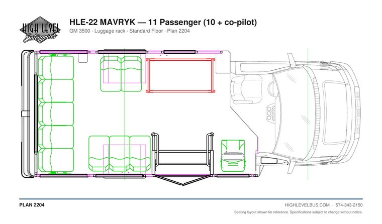 HLE-22 MAVRYK — 11 Passenger (10 + co-pilot) seating layout