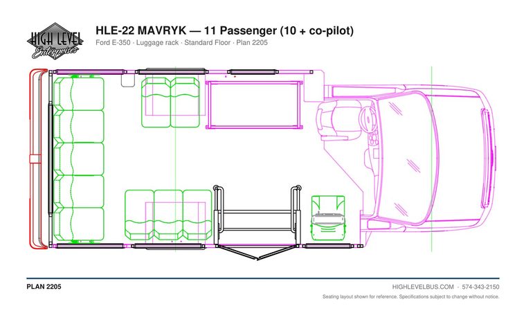 HLE-22 MAVRYK — 11 Passenger (10 + co-pilot) seating layout