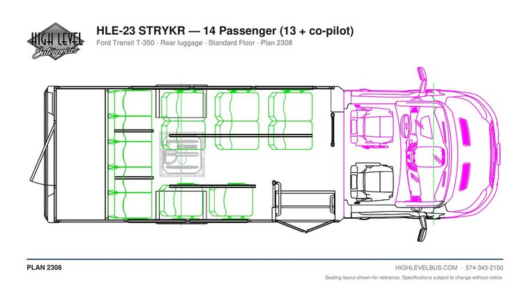 HLE-23 STRYKR — 14 Passenger (13 + co-pilot) seating layout
