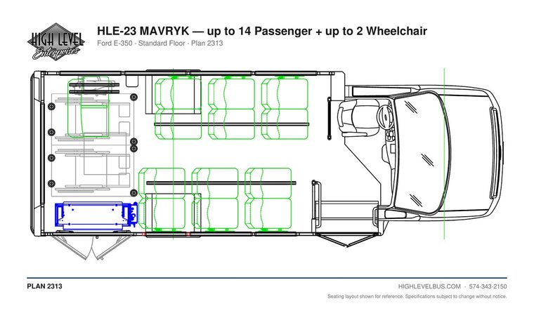 HLE-23 MAVRYK — up to 14 Passenger + up to 2 Wheelchair seating layout
