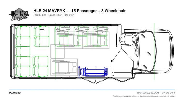 HLE-24 MAVRYK — 15 Passenger + 3 Wheelchair seating layout