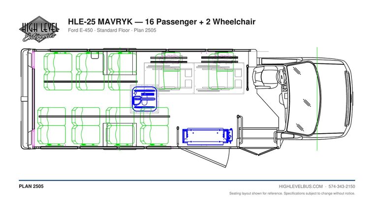 HLE-25 MAVRYK — 16 Passenger + 2 Wheelchair seating layout