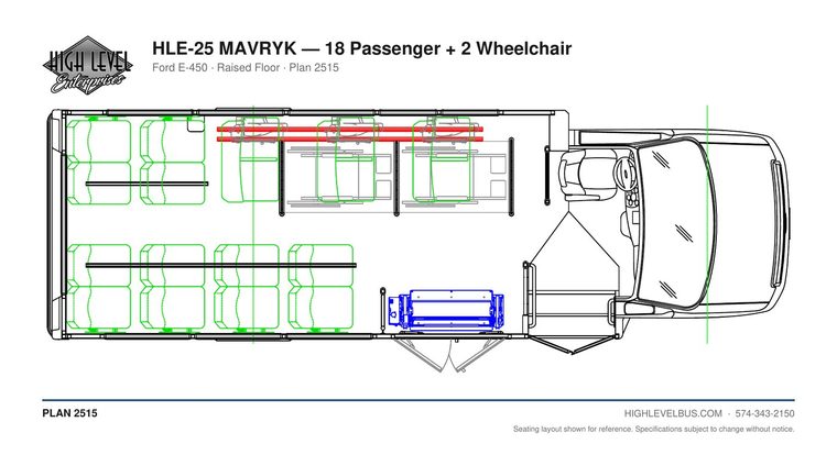 HLE-25 MAVRYK — 18 Passenger + 2 Wheelchair seating layout