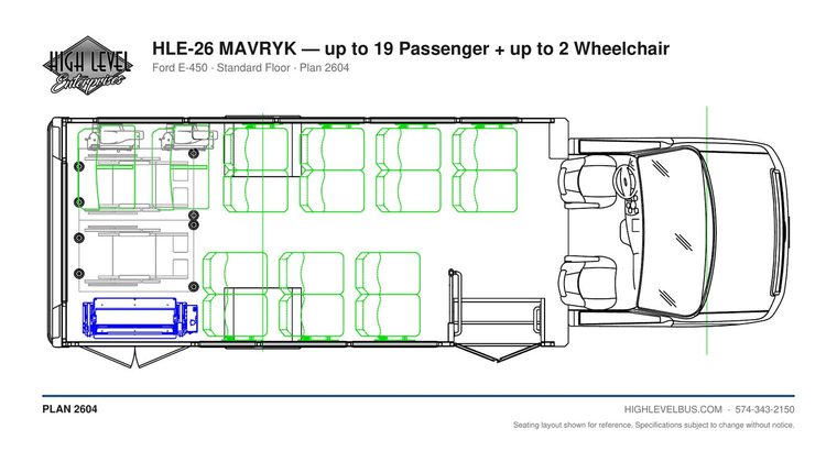 HLE-26 MAVRYK — up to 19 Passenger + up to 2 Wheelchair seating layout