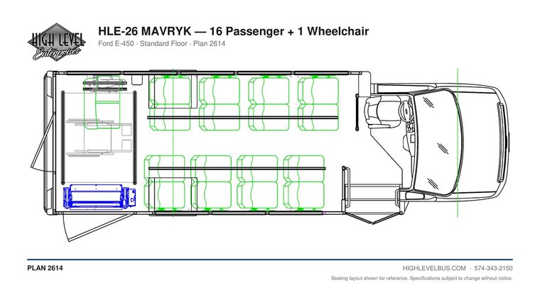 HLE-26 MAVRYK — 16 Passenger + 1 Wheelchair seating layout
