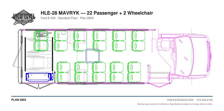 HLE-28 MAVRYK — 22 Passenger + 2 Wheelchair seating layout