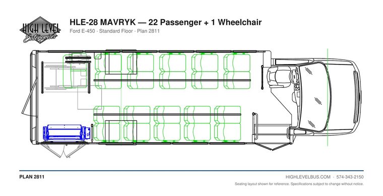 HLE-28 MAVRYK — 22 Passenger + 1 Wheelchair seating layout