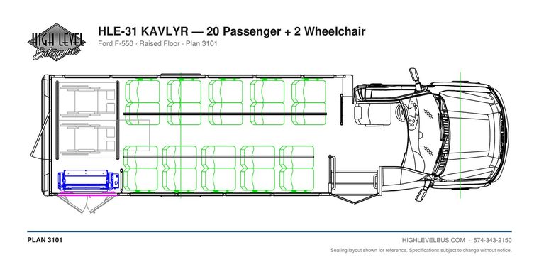 HLE-31 KAVLYR — 20 Passenger + 2 Wheelchair seating layout