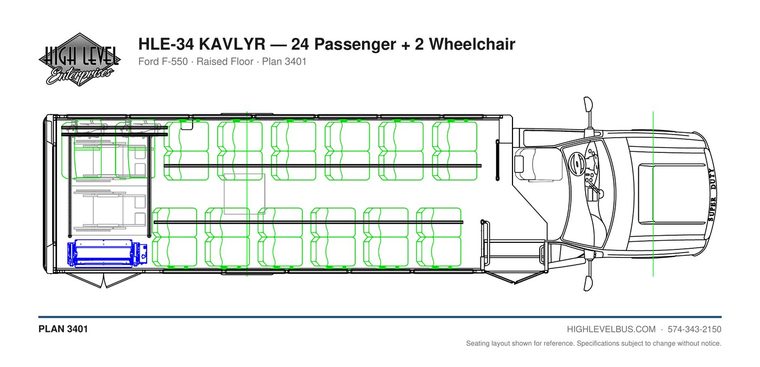 HLE-34 KAVLYR — 24 Passenger + 2 Wheelchair seating layout