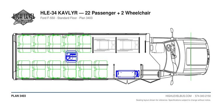 HLE-34 KAVLYR — 22 Passenger + 2 Wheelchair seating layout