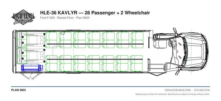 HLE-36 KAVLYR — 28 Passenger + 2 Wheelchair seating layout