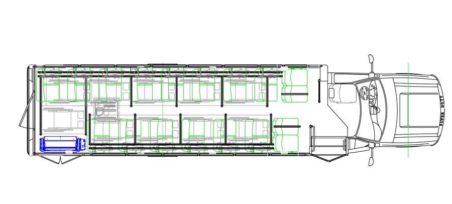 HLE-37 KAVLYR seating layout — 32 Passenger + 10 Wheelchair