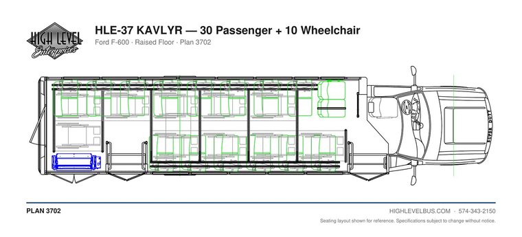 HLE-37 KAVLYR — 30 Passenger + 10 Wheelchair seating layout
