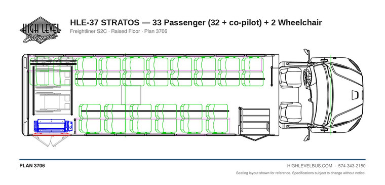 HLE-37 STRATOS — 33 Passenger (32 + co-pilot) + 2 Wheelchair seating layout