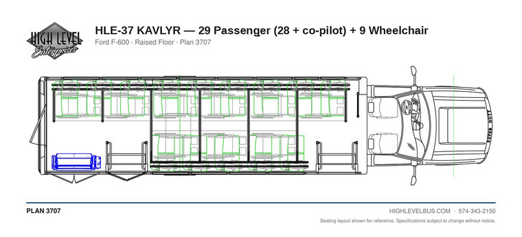 HLE-37 KAVLYR — 29 Passenger (28 + co-pilot) + 9 Wheelchair seating layout