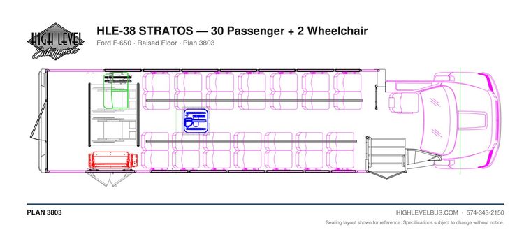 HLE-38 STRATOS — 30 Passenger + 2 Wheelchair seating layout
