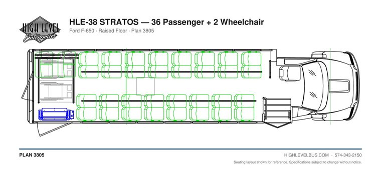 HLE-38 STRATOS — 36 Passenger + 2 Wheelchair seating layout