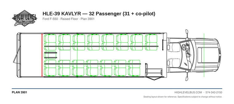 HLE-39 KAVLYR — 32 Passenger (31 + co-pilot) seating layout