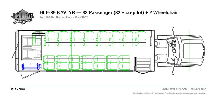 HLE-39 KAVLYR — 33 Passenger (32 + co-pilot) + 2 Wheelchair seating layout