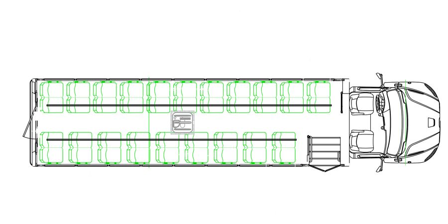 HLE-40 STRATOS seating layout — 40 Passenger + Overhead Luggage