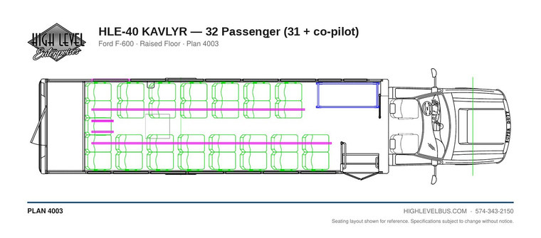 HLE-40 KAVLYR — 32 Passenger (31 + co-pilot) seating layout