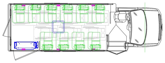 MAVRYK seating layout — 20 Passenger + 7 Wheelchair