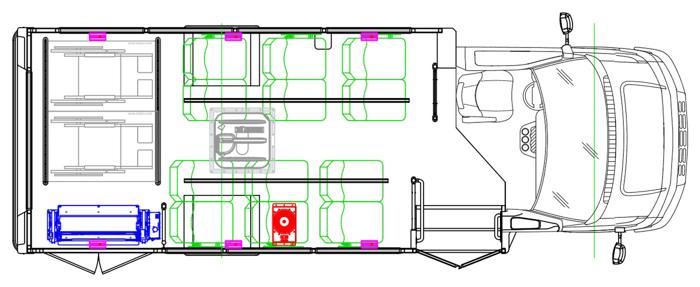 MAVRYK seating layout — 12 Passenger + 2 Wheelchair
